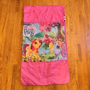 My Little Pony 2005 Sleeping Bag Pink Floral Horses Blanket Rainbow Zip Up